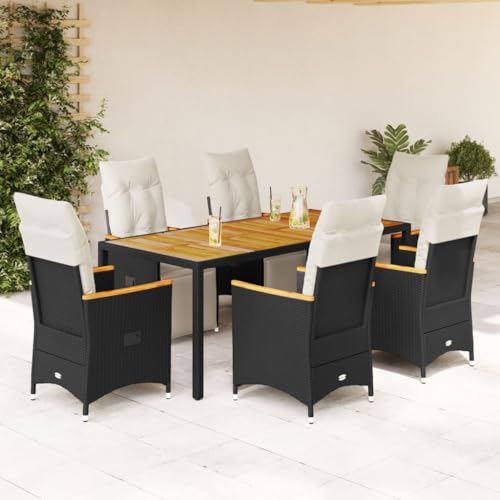 Qnhdfrt Garten Bistro Set 7 teilig Schwarz PE Rattan mit Kissen Verstellbare Relaxsessel und Akazienholz Tisch für Terrasse Balkon Garten Qnhdfrt Garten Bistro Set 7 teilig Schwarz PE Rattan mit Kissen Verstellbare Relaxsessel und Akazienholz Tisch für Terrasse Balkon Garten von Qnhdfrt