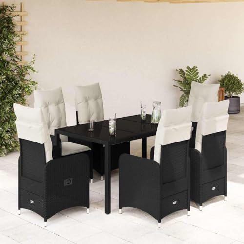 Qnhdfrt Garten Bistro Set 7 teilig Schwarz Poly Rattan mit Kissen Verstellbare Relaxsessel und Tisch für Balkon Terrasse Garten Qnhdfrt Garten Bistro Set 7 teilig Schwarz Poly Rattan mit Kissen Verstellbare Relaxsessel und Tisch für Balkon Terrasse Garten von Qnhdfrt