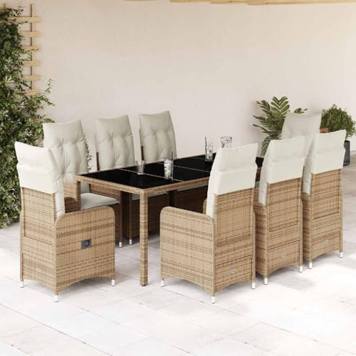 Qnhdfrt Garten Bistro Set 9 teilig Beige PE Rattan mit Kissen Outdoor Balkonmöbel Lounge Set mit Verstellbaren Sesseln und Glastisch Qnhdfrt Garten Bistro Set 9 teilig Beige PE Rattan mit Kissen Outdoor Balkonmöbel Lounge Set mit Verstellbaren Sesseln und Glastisch von Qnhdfrt