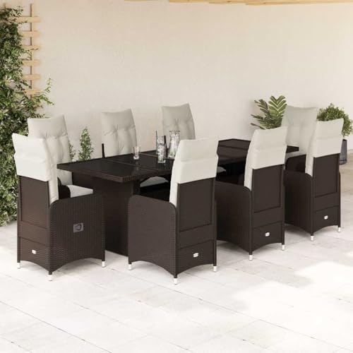 Qnhdfrt Garten Bistro Set 9 teilig mit Kissen Braun PE Rattan Outdoor Balkonmöbel Set mit Verstellbaren Sesseln und Glas Tisch Qnhdfrt Garten Bistro Set 9 teilig mit Kissen Braun PE Rattan Outdoor Balkonmöbel Set mit Verstellbaren Sesseln und Glas Tisch von Qnhdfrt