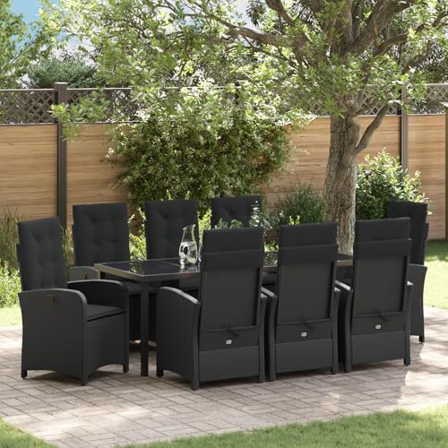 Qnhdfrt Garten-Dining-Set 9-teilig Schwarz Poly Rattan mit Verstellbaren Stühlen und Kissen für Garten, Terrasse oder Balkon – Modernes Design, Robustheit und Langlebigkeit von Qnhdfrt