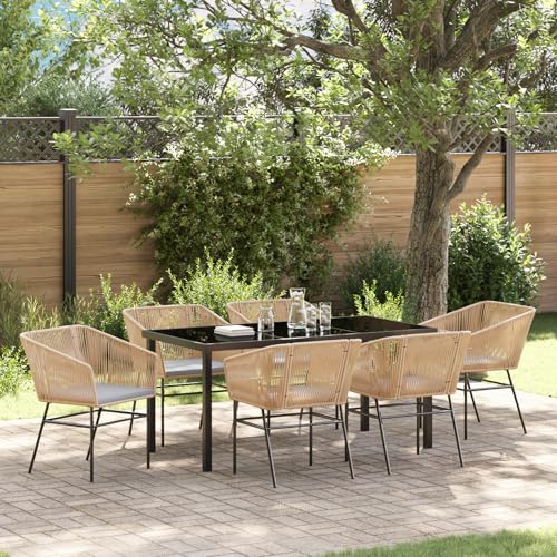 Qnhdfrt Garten ESS Set 7-teilig Braun mit Grauen Kissen Poly-Rattan Outdoor Möbel für Garten Balkon Terrasse Modernes Design Leicht und Robust von Qnhdfrt