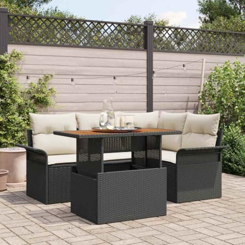 Qnhdfrt Garten-ESS-Set aus Natur-Rattan in Braun mit Stauraum, 5-teiliges Ecksofa und Esstisch für Garten und Balkon von Qnhdfrt