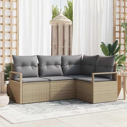 Qnhdfrt Garten Ecksofa 3-teilig Beige Grau Modernes Rattan Sofa Set mit Wetterfester Polyester Bespannung Modulares Design für Terrasse Garten und Balkon von Qnhdfrt