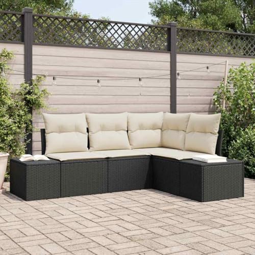Qnhdfrt Garten Ecksofa Set 4 TLG Schwarz aus Poly Rattan mit Kissen Modernes Design Wetterfest für Terrasse Garten und Balkon Qnhdfrt Garten Ecksofa Set 4 TLG Schwarz aus Poly Rattan mit Kissen Modernes Design Wetterfest für Terrasse Garten und Balkon von Qnhdfrt