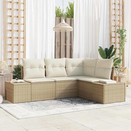 Qnhdfrt Garten Ecksofa Set 4 Teile Beige Modernes Design Synthetisches Poly Rattan für Terrasse Balkon Garten von Qnhdfrt