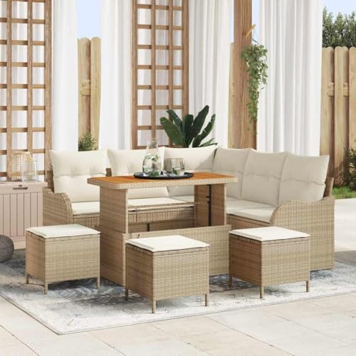 Qnhdfrt Garten Ecksofa Set 5-Sitzer aus Poly-Rattan in Beige, Modernes Outdoor Sofa mit Wetterfesten Kissen für Garten, Balkon und Terrasse von Qnhdfrt