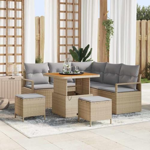 Qnhdfrt Garten Ecksofa Set 5 Teile Beige aus Natürlichem Rattan mit Wasserdichten Kissen Modernes Design für Terrasse Balkon und Garten von Qnhdfrt