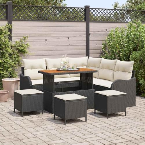 Qnhdfrt Garten Ecksofa Set 5 Teile Schwarz Modernes Design Handgewebtes Poly Rattan UV und Wetterfest mit Cremefarbenen Kissen für Garten Terrasse und Balkon von Qnhdfrt