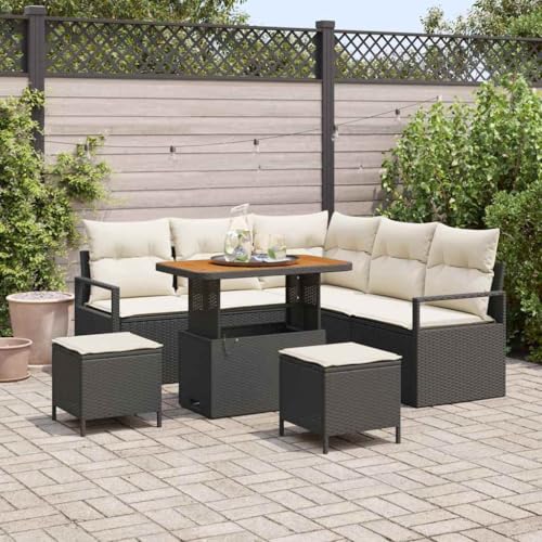 Qnhdfrt Garten Ecksofa Set 5 Teile Schwarz Modernes Design Outdoor Lounge Möbel aus Synthetischem Rattan mit Kissen für Terrasse Balkon Garten von Qnhdfrt