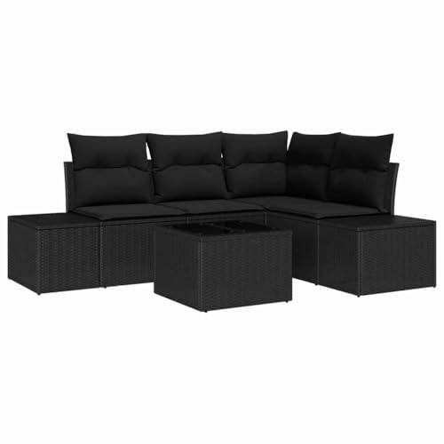 Qnhdfrt Garten Ecksofa Set 5 Teile Schwarz Modernes Design Outdoor Rattan Sofa mit Kissen für Terrasse Balkon und Garten von Qnhdfrt