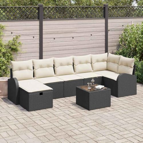 Qnhdfrt Garten Ecksofa Set 5 Teile Schwarz Modernes Design Poly Rattan Wetterfest mit Cremefarbenen Kissen für Terrasse Balkon und Garten Qnhdfrt Garten Ecksofa Set 5 Teile Schwarz Modernes Design Poly Rattan Wetterfest mit Cremefarbenen Kissen für Terrasse Balkon und Garten von Qnhdfrt