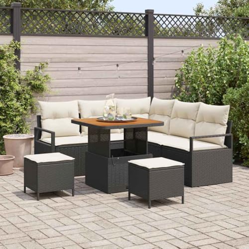 Qnhdfrt Garten Ecksofa Set 5 Teile Schwarz Modernes Poly Rattan Sofa mit Cremeweißen Kissen Wetterfest und Modular für Balkon Terrasse Garten Qnhdfrt Garten Ecksofa Set 5 Teile Schwarz Modernes Poly Rattan Sofa mit Cremeweißen Kissen Wetterfest und Modular für Balkon Terrasse Garten von Qnhdfrt