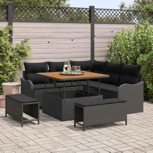 Qnhdfrt Garten Ecksofa Set 5 teilig aus schwarzem Natur Rattan mit Kissen Modernes Design für Garten Terrasse und Balkon von Qnhdfrt