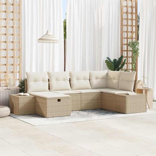 Qnhdfrt Garten Ecksofa Set 6 Teile Beige aus Polyrattan mit Stauraum und Kissen Modernes Design Wetterfest für Balkon Terrasse Garten von Qnhdfrt