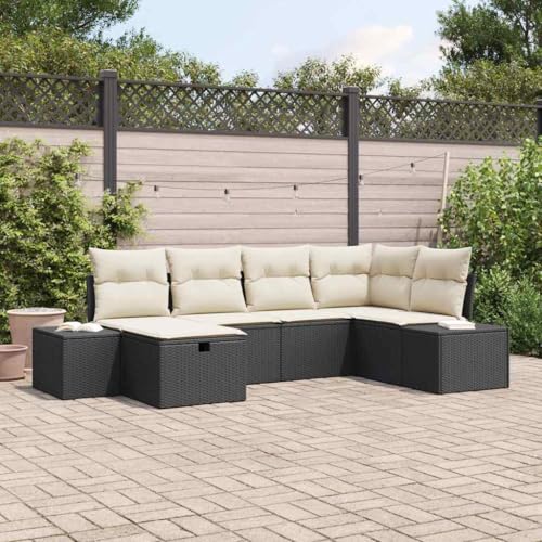 Qnhdfrt Garten Ecksofa Set 6 Teile Modernes Poly Rattan Sofa Outdoor Lounge Set mit Stauraum und Kissen in Beige für Terrasse Balkon Garten Qnhdfrt Garten Ecksofa Set 6 Teile Modernes Poly Rattan Sofa Outdoor Lounge Set mit Stauraum und Kissen in Beige für Terrasse Balkon Garten von Qnhdfrt