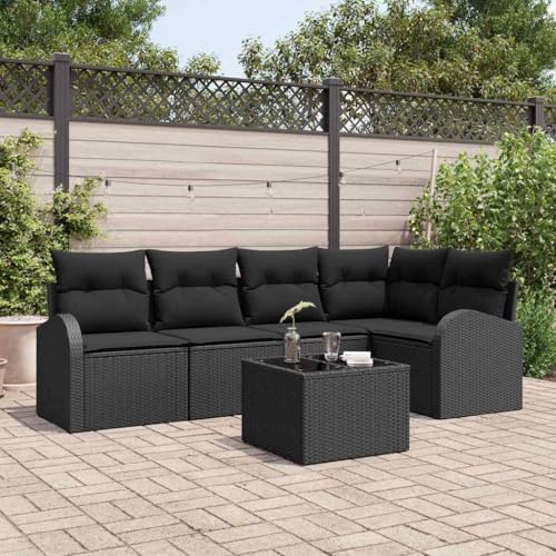 Qnhdfrt Garten Ecksofa Set 6 teilig mit Kissen aus wetterfestem Poly Rattan in Schwarz Modernes Design für Terrasse Garten und Balkon von Qnhdfrt