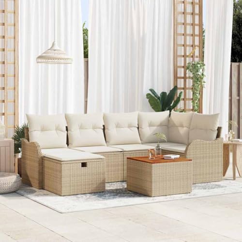 Qnhdfrt Garten Ecksofa Set 7 teilig Beige aus Poly Rattan mit wasserfesten Kissen für Terrasse Garten und Balkon von Qnhdfrt