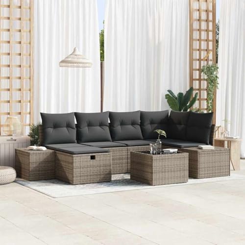 Qnhdfrt Garten Ecksofa Set 7 teilig Grau aus Poly Rattan mit Kissen Modernes Design für Terrasse Garten und Balkon Qnhdfrt Garten Ecksofa Set 7 teilig Grau aus Poly Rattan mit Kissen Modernes Design für Terrasse Garten und Balkon von Qnhdfrt