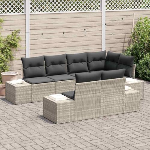 Qnhdfrt Garten Ecksofa Set 7 teilig Hellgrau Poly Rattan mit Kissen Wetterfeste Lounge Möbel für Terrasse Balkon Qnhdfrt Garten Ecksofa Set 7 teilig Hellgrau Poly Rattan mit Kissen Wetterfeste Lounge Möbel für Terrasse Balkon von Qnhdfrt