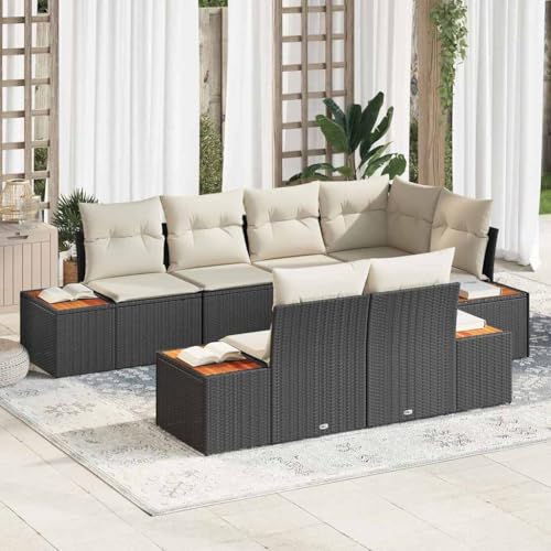 Qnhdfrt Garten Ecksofa Set 7 teilig Schwarz Rattan mit Kissen für Terrasse Garten Lounge von Qnhdfrt