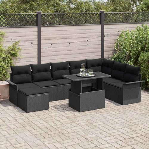 Qnhdfrt Garten Ecksofa Set 9 teilig aus Poly Rattan Schwarz mit Kissen Modulares Design Wetterfest für Terrasse Balkon und Garten von Qnhdfrt