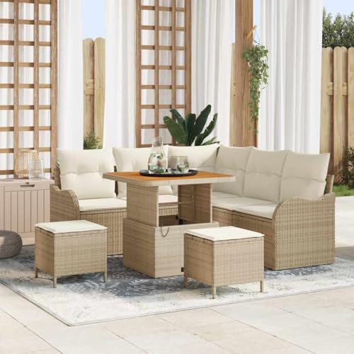 Qnhdfrt Garten Ecksofa Set Beige 5 Sitzer Outdoor Rattan Sofagarnitur mit Tisch und Kissen Modernes Design für Terrasse Garten und Balkon von Qnhdfrt