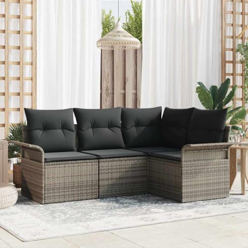 Qnhdfrt Garten Ecksofa Set Grau 4 Teile Modernes Poly Rattan Sofa Set mit Kissen Wetterfest und Gemütlich für Terrasse Garten und Balkon Qnhdfrt Garten Ecksofa Set Grau 4 Teile Modernes Poly Rattan Sofa Set mit Kissen Wetterfest und Gemütlich für Terrasse Garten und Balkon von Qnhdfrt