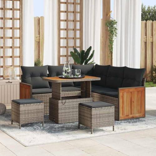 Qnhdfrt Garten Ecksofa Set Grau 5-teilig aus synthetischem Poly Rattan mit Wasserdichten Kissen – Modernes Outdoor Sofa für Terrasse, Balkon und Garten von Qnhdfrt