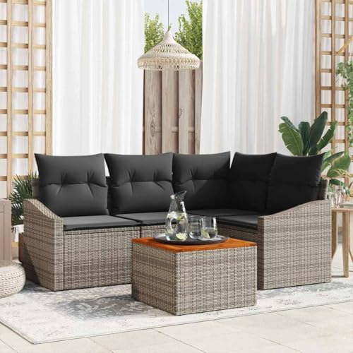 Qnhdfrt Garten Ecksofa Set Grau aus Poly Rattan mit Stauraum und Kissen für 5 Personen Modernes Design Langlebig und Wetterfest für Terrasse Balkon und Garten von Qnhdfrt