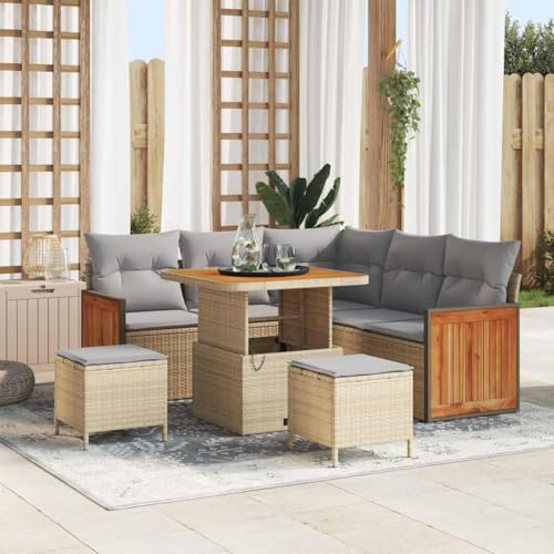 Qnhdfrt Garten-Ecksofa-Set aus Natur-Rattan Beige Modernes Design für Garten und Balkon Platz für 5 Personen mit wetterfesten Kissen von Qnhdfrt
