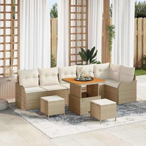 Qnhdfrt Garten-Ecksofa-Set aus Poly-Rattan Beige Modernes Design Wetterfest mit Kissen für Terrasse Balkon und Garten von Qnhdfrt