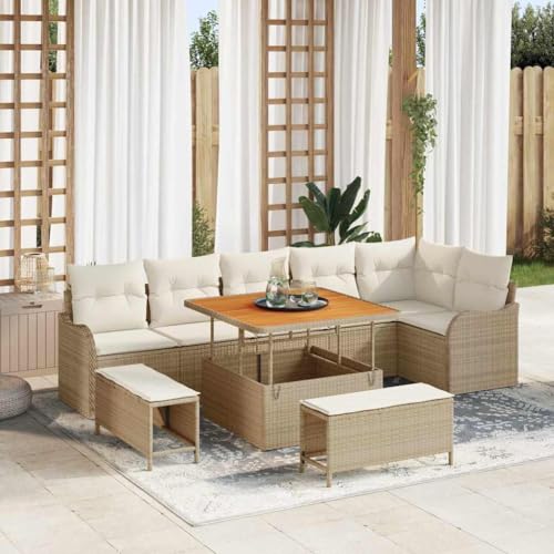 Qnhdfrt Garten-Ecksofa-Set aus Poly-Rattan Beige Modernes Design Wetterfeste Kissen für Terrasse Balkon und Garten von Qnhdfrt