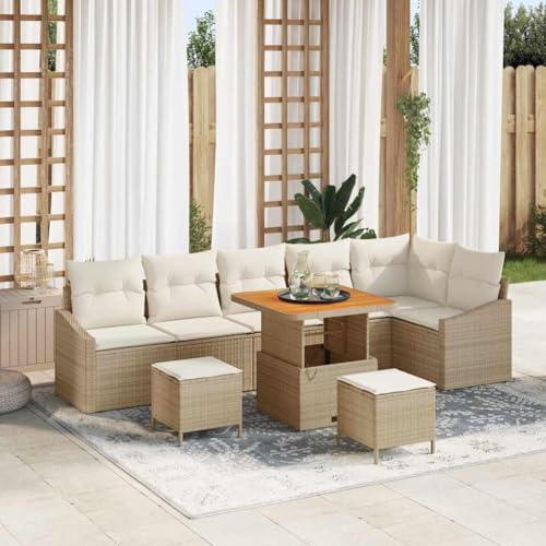 Qnhdfrt Garten Ecksofa Set aus Poly-Rattan Beige mit Kissen, Modernes Outdoor Sofa für Balkon und Terrasse, UV-beständig und wasserfest von Qnhdfrt