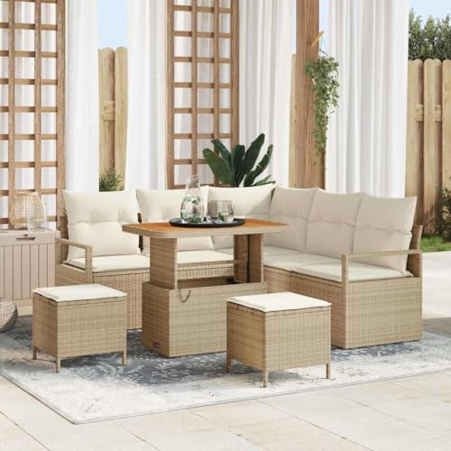 Qnhdfrt Garten Ecksofa Set aus Poly-Rattan in Beige mit Kissen – Modernes Design für Garten und Terrasse, Platz für 5 Personen von Qnhdfrt