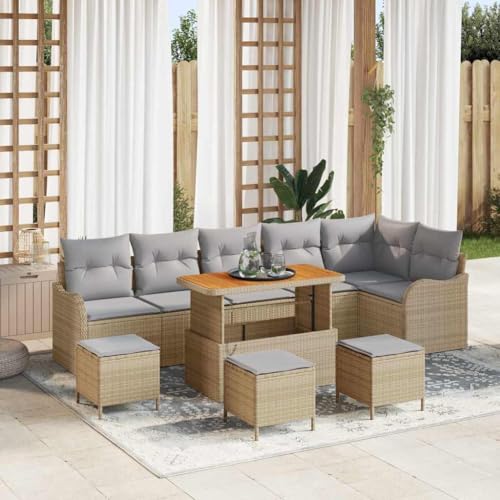 Qnhdfrt Garten Ecksofa Set aus synthetischem Poly Rattan in Beige mit wetterfesten Kissen, modernes Design für Terrasse, Balkon und Garten von Qnhdfrt