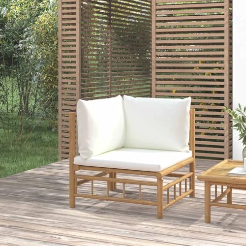Qnhdfrt Garten-Ecksofa aus Bambus mit Cremeweißen Kissen, Langlebiges Outdoor-Sofa für Balkon und Garten, Modulares Design für Flexible Sitzgruppen Qnhdfrt Garten-Ecksofa aus Bambus mit Cremeweißen Kissen, Langlebiges Outdoor-Sofa für Balkon und Garten, Modulares Design für Flexible Sitzgruppen von Qnhdfrt