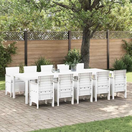 Qnhdfrt Garten Essgruppe 10 Sitzer Weiß Hellgrau Modernes Outdoor Dining Set mit Poly Rattan und Kissen UV Beständig für Terrasse Garten von Qnhdfrt