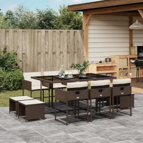 Qnhdfrt Garten Essgruppe 11 TLG PE Rattan Set mit Klappfunktion Braun Tisch 6 Stühle 4 Hocker Kissen für Garten Terrasse Balkon Qnhdfrt Garten Essgruppe 11 TLG PE Rattan Set mit Klappfunktion Braun Tisch 6 Stühle 4 Hocker Kissen für Garten Terrasse Balkon von Qnhdfrt