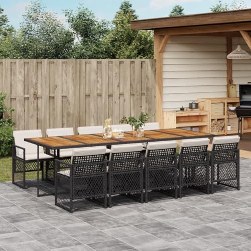 Qnhdfrt Garten Essgruppe 11 TLG Schwarz mit Kissen PE Rattan Akazienholz Tischplatte Klappbare Stühle für Terrasse Garten Balkon Qnhdfrt Garten Essgruppe 11 TLG Schwarz mit Kissen PE Rattan Akazienholz Tischplatte Klappbare Stühle für Terrasse Garten Balkon von Qnhdfrt