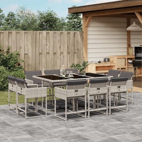 Qnhdfrt Garten Essgruppe 11 TLG. mit Kissen Hellgrau PE Rattan Klappstühle und Glastisch für Terrasse Garten Balkon Qnhdfrt Garten Essgruppe 11 TLG. mit Kissen Hellgrau PE Rattan Klappstühle und Glastisch für Terrasse Garten Balkon von Qnhdfrt