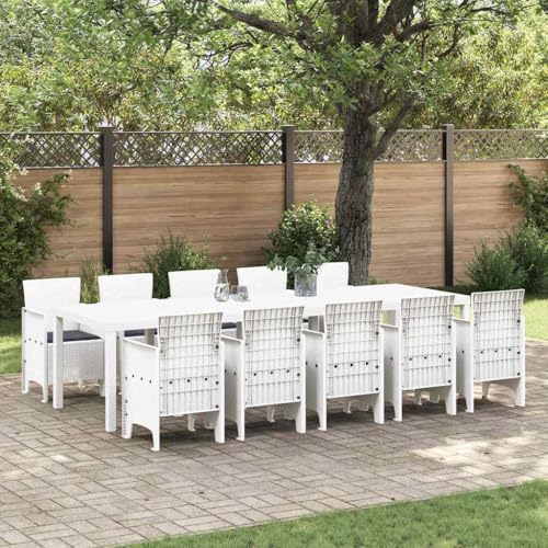 Qnhdfrt Garten Essgruppe 11 pcs Weiß Groß Outdoor Dining Set Poly Rattan und Aluminium mit ergonomischem Design für Terrasse Garten und Balkon von Qnhdfrt