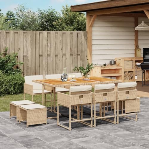 Qnhdfrt Garten Essgruppe 11 teilig mit Kissen PE Rattan Klappstühle und Hocker Akazienholz Tisch für Terrasse Balkon und Garten von Qnhdfrt