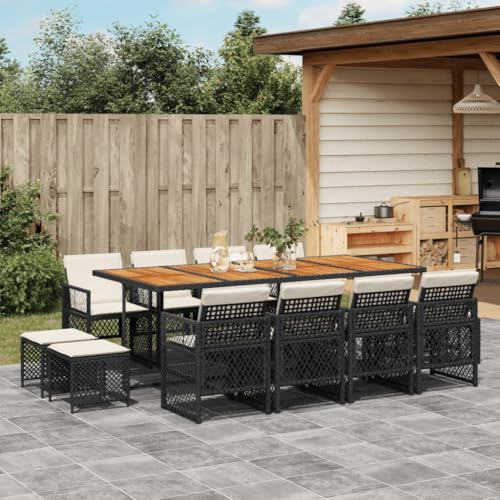 Qnhdfrt Garten Essgruppe 13 TLG Schwarz PE Rattan mit Akazienholz Tischplatte Klappbare Stühle Sitzgruppe Outdoor für Garten Terrasse Balkon Qnhdfrt Garten Essgruppe 13 TLG Schwarz PE Rattan mit Akazienholz Tischplatte Klappbare Stühle Sitzgruppe Outdoor für Garten Terrasse Balkon von Qnhdfrt