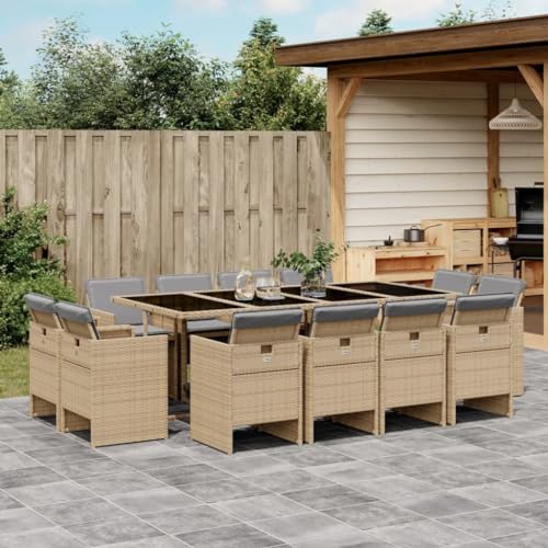 Qnhdfrt Garten Essgruppe 13 teilig PE Rattan Set mit Kissen Klappbare Stühle und Glas Tischplatte für Terrasse Garten und Balkon Qnhdfrt Garten Essgruppe 13 teilig PE Rattan Set mit Kissen Klappbare Stühle und Glas Tischplatte für Terrasse Garten und Balkon von Qnhdfrt