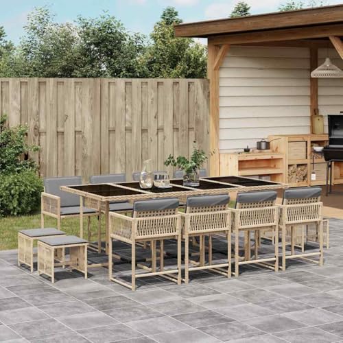 Qnhdfrt Garten Essgruppe 13 teilig PE Rattan Set mit klappbaren Stühlen und Hockern beigemischung für Terrasse Balkon und Garten von Qnhdfrt