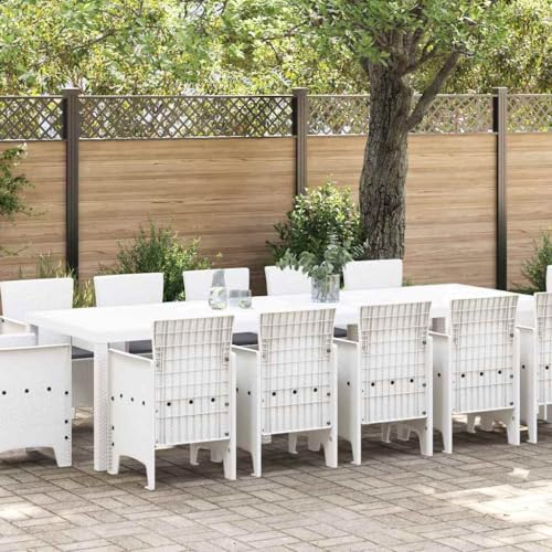 Qnhdfrt Garten Essgruppe 13 teilig Weiß Groß Outdoor Polyrattan Set mit Metallgestell Modernes Design für Terrasse Garten und Balkon von Qnhdfrt