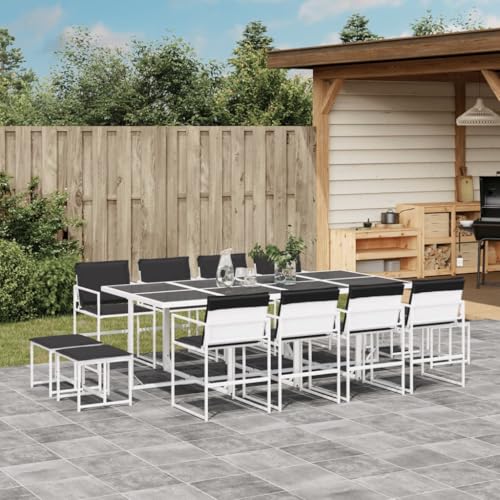 Qnhdfrt Garten Essgruppe 13 teilig Weiß mit Kissen Textilene Klappstühle und Hocker für Terrasse Balkon Garten von Qnhdfrt
