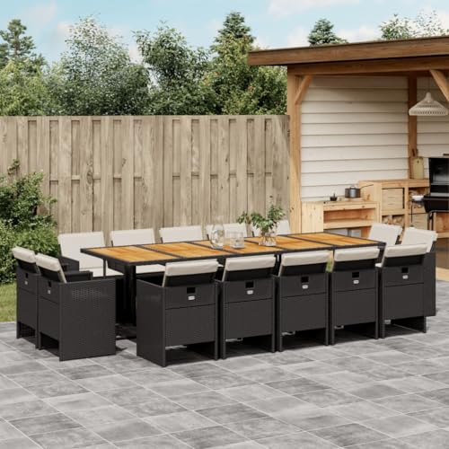 Qnhdfrt Garten Essgruppe 14 TLG Set mit Klappstühlen und Akazienholz Tisch PE Rattan Outdoor Möbel für Terrasse Balkon und Garten von Qnhdfrt