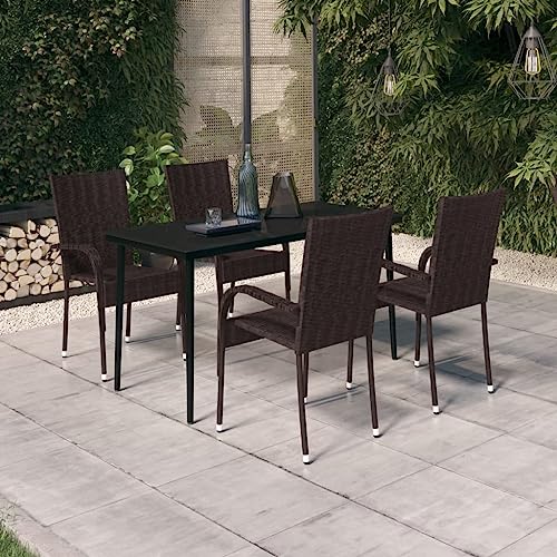 Qnhdfrt Garten Essgruppe 140 x 70 cm Braun Schwarz PE Rattan Outdoor Esstisch mit 4 Stühlen Pulverbeschichteter Stahl Rahmen Glasplatte für Terrasse Balkon Garten Qnhdfrt Garten Essgruppe 140 x 70 cm Braun Schwarz PE Rattan Outdoor Esstisch mit 4 Stühlen Pulverbeschichteter Stahl Rahmen Glasplatte für Terrasse Balkon Garten von Qnhdfrt